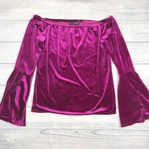 Mixed Threads Purple Velvet Off The Shoulder Top
